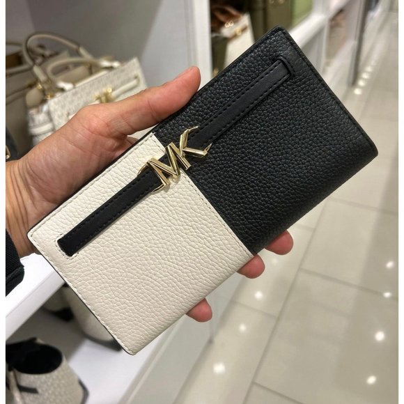 Michael Kors Reed Wallet Large Snap Leather Wallet Black Multi - Picture 1 of 7